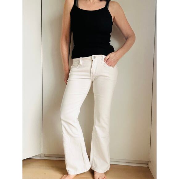 Y2K Low Rise Corduroy Flared Pants Off White Size 29 low Fit Wide legs Fall - Picture 10 of 10